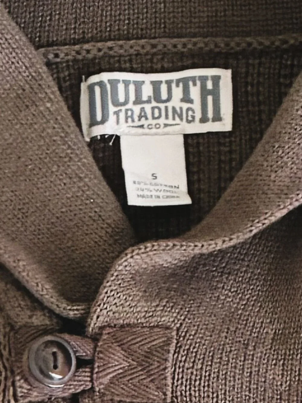 Duluth Trading Co. Men's High-Neck Infantry Sweater Brown Cotton Wool Size: S